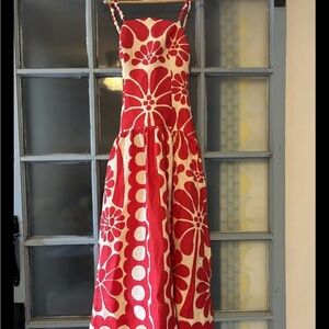 Farm Rio Women’s Red Palermo Sleeveless Beaded Strap Midi Dress NWT XS